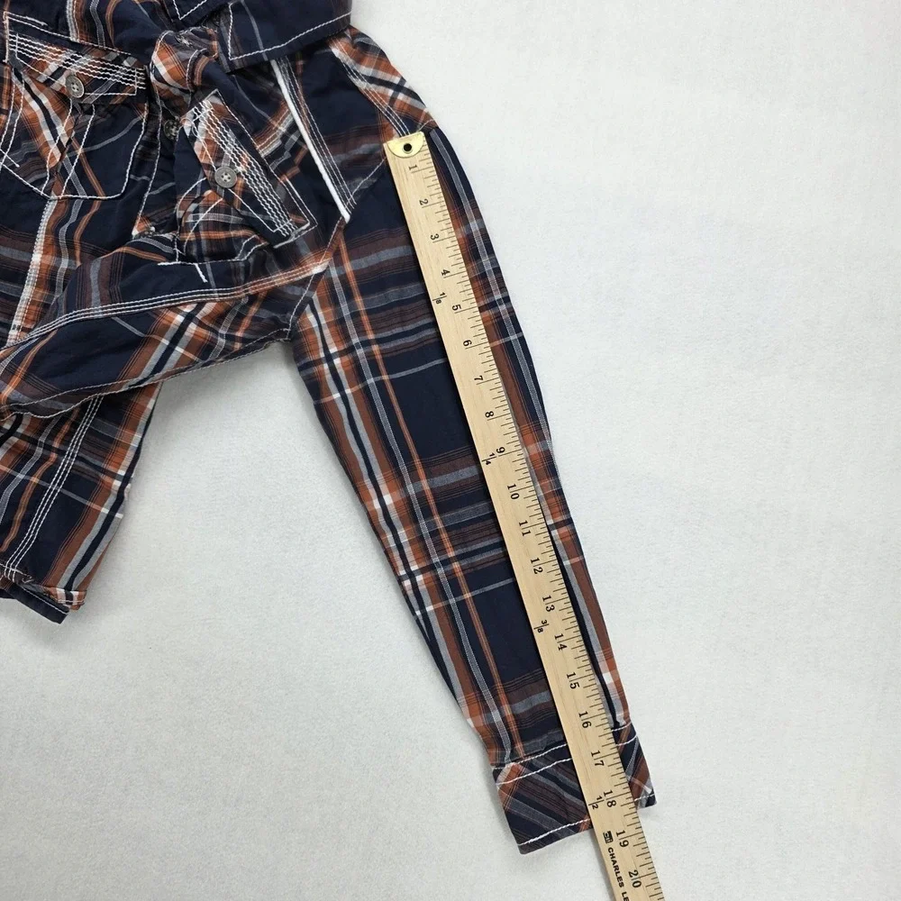 BKE Boys Blue Orange Plaid Flannel Shirt Youth Small Athletic Fit Western Y11309